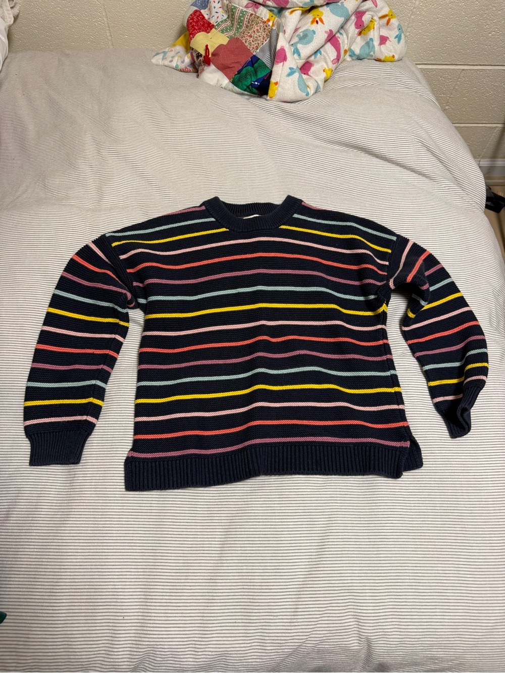Marine Layer Rainbow Navy Striped Crewneck Cotton Sweater Small